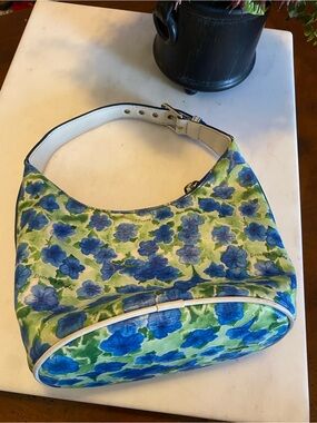 Dooney & Bourke Blue Floral Shoulder Bag with White Trim like New